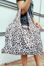 White Wild Leopard Printed Reusable Shopping Tote Bag