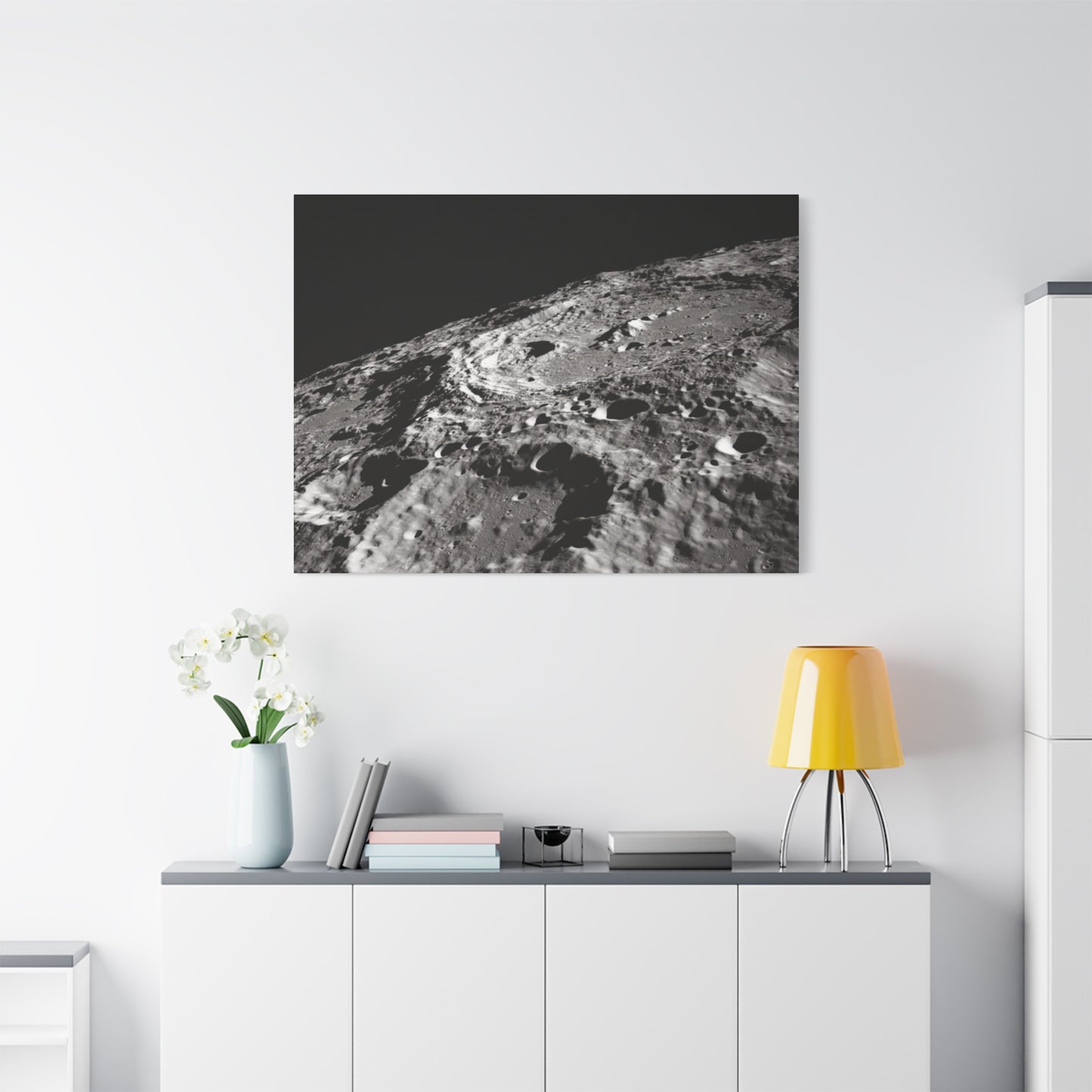 Lunar Surface Matte Canvas Print — Black & White Moon Crater Wall Art