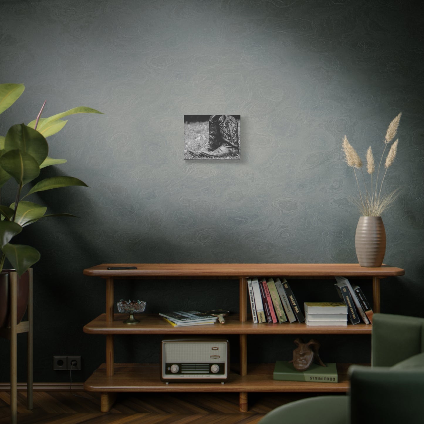 Western Cowboy Boots Matte Canvas Wall Art – Black & White Rustic Country Decor