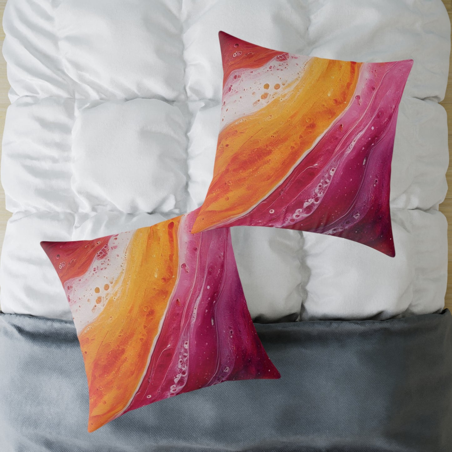 Abstract Sunset Waves Pillow — Vibrant Pink & Orange Decorative Throw Cushion