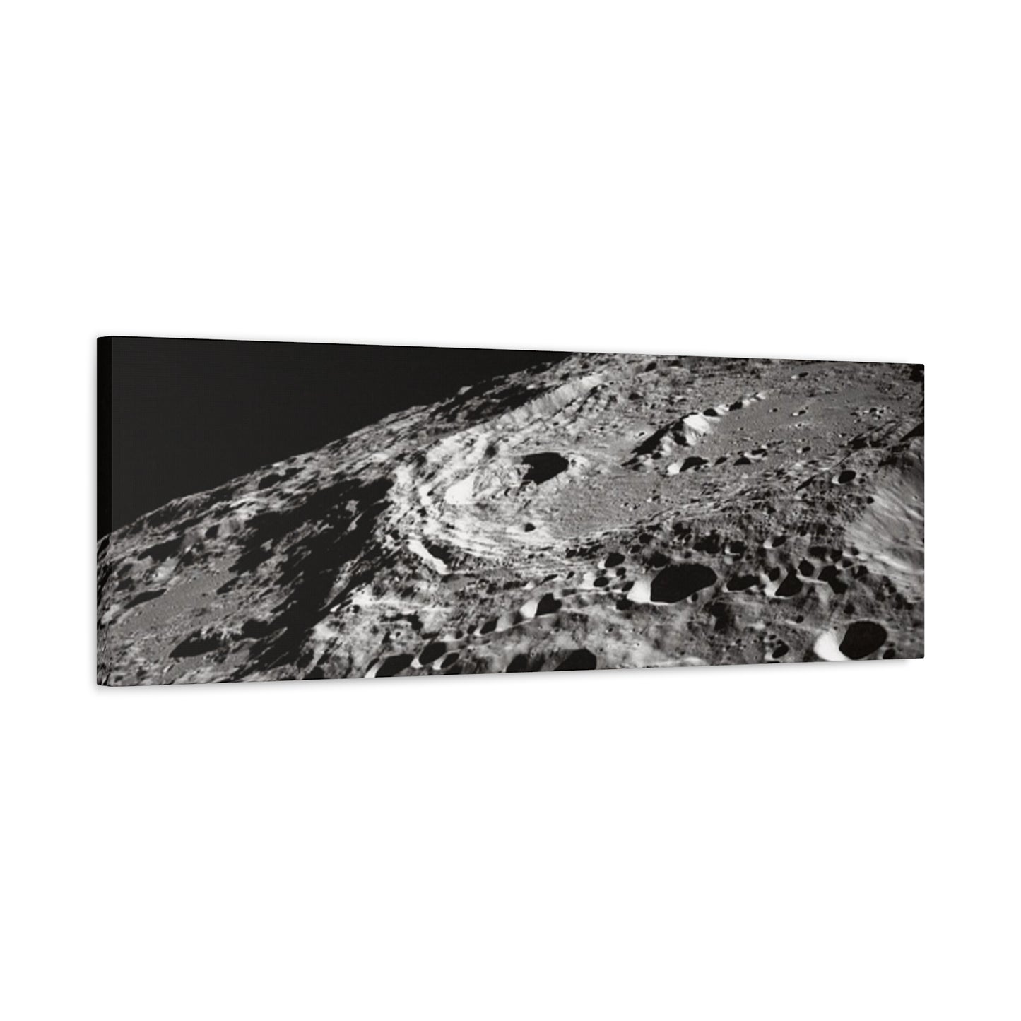 Lunar Surface Matte Canvas Print — Black & White Moon Crater Wall Art