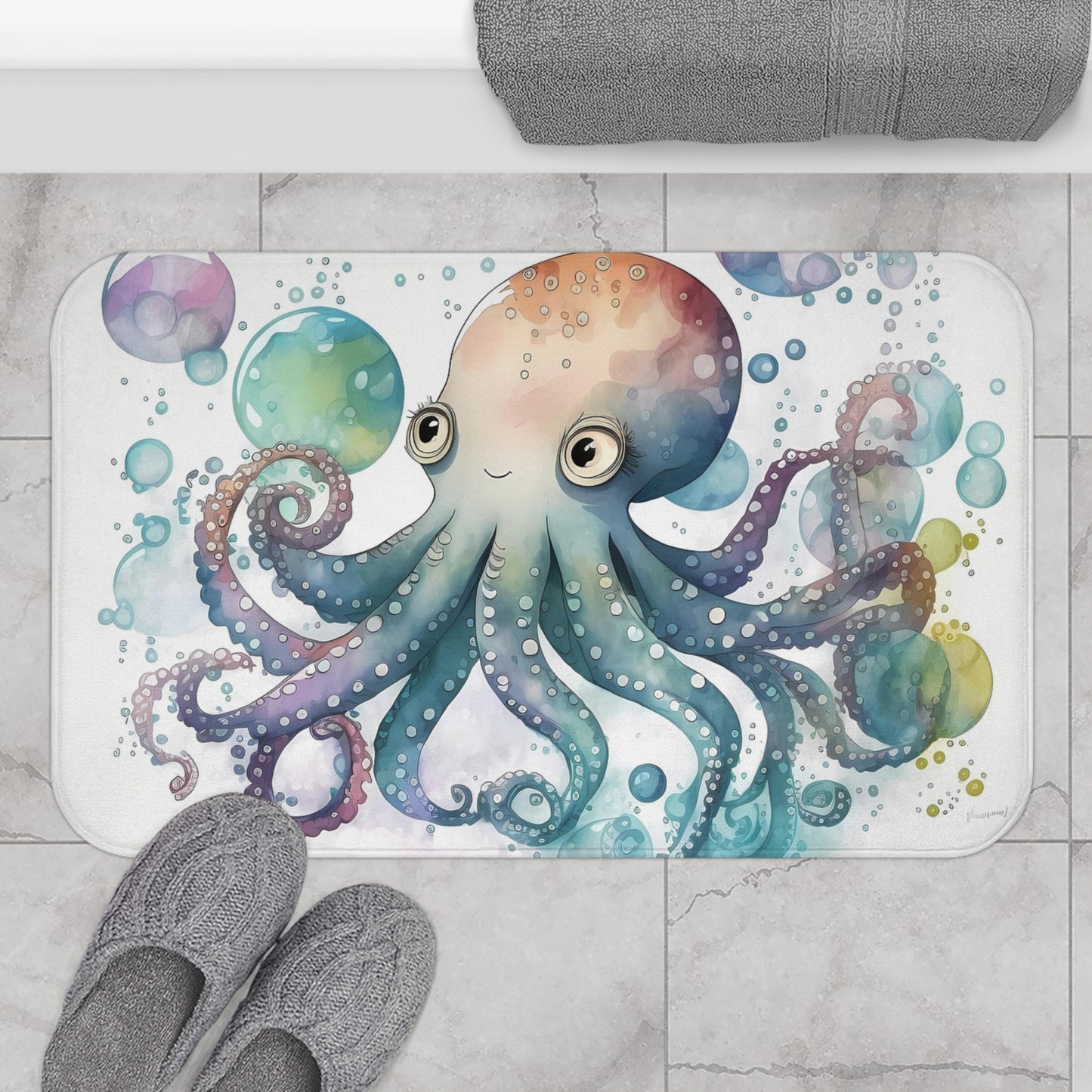 Cute Octopus Bath Mat - Ocean Decor, Nautical Bathroom