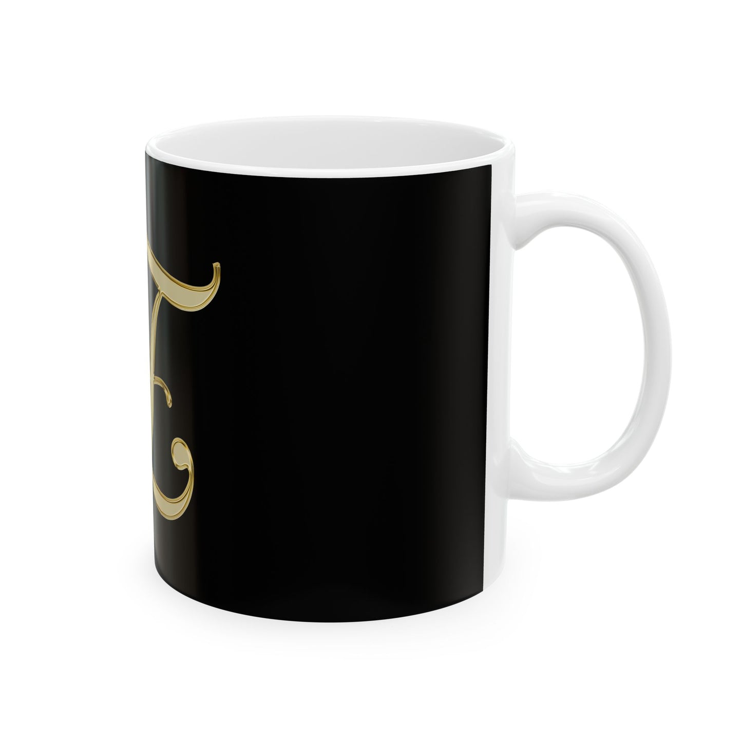 Monogram 'E' Gold Script Ceramic Mug — Elegant Initial Coffee Cup (11oz, 15oz)