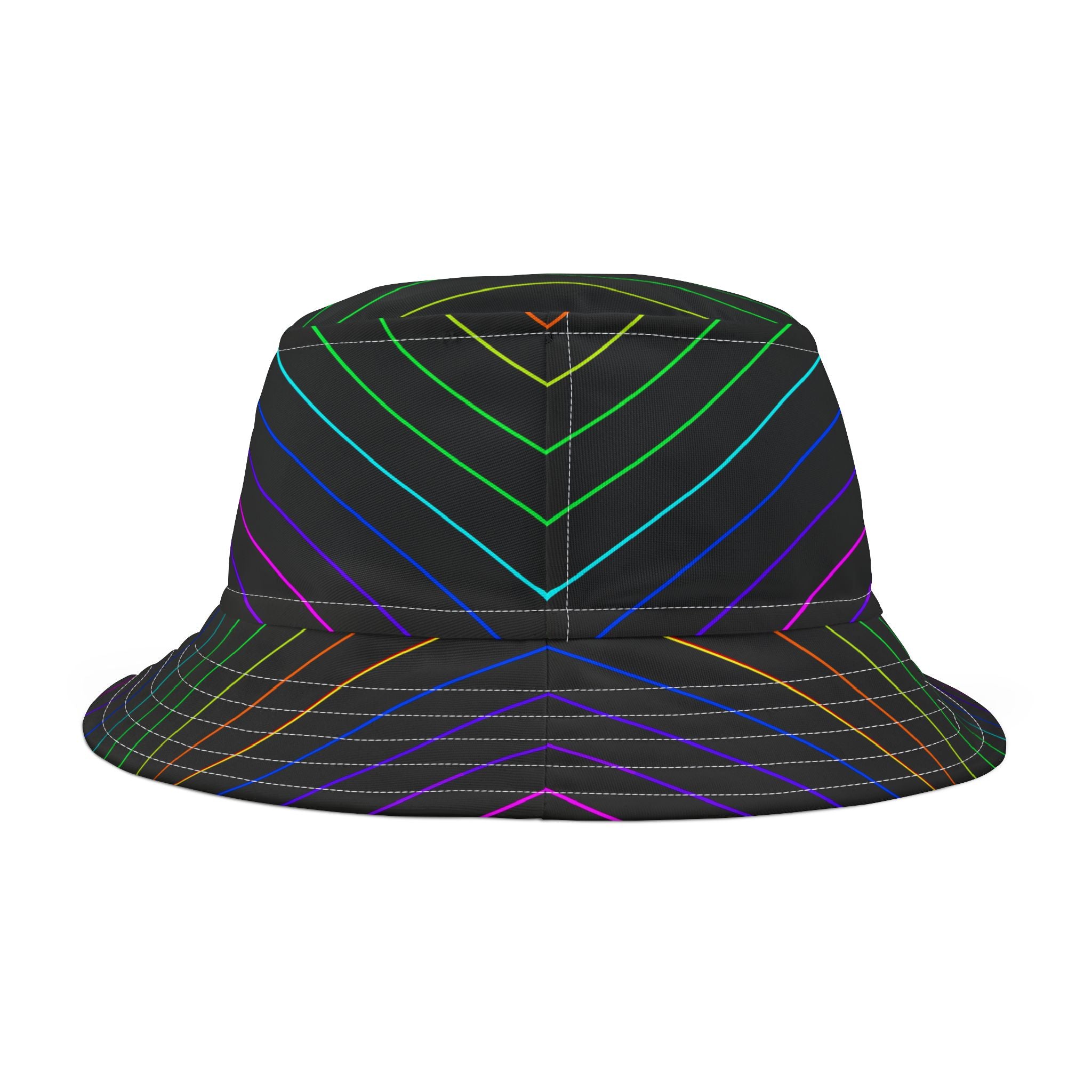 Neon Stripe Bucket Hat — Rainbow Lines Pattern AOP
