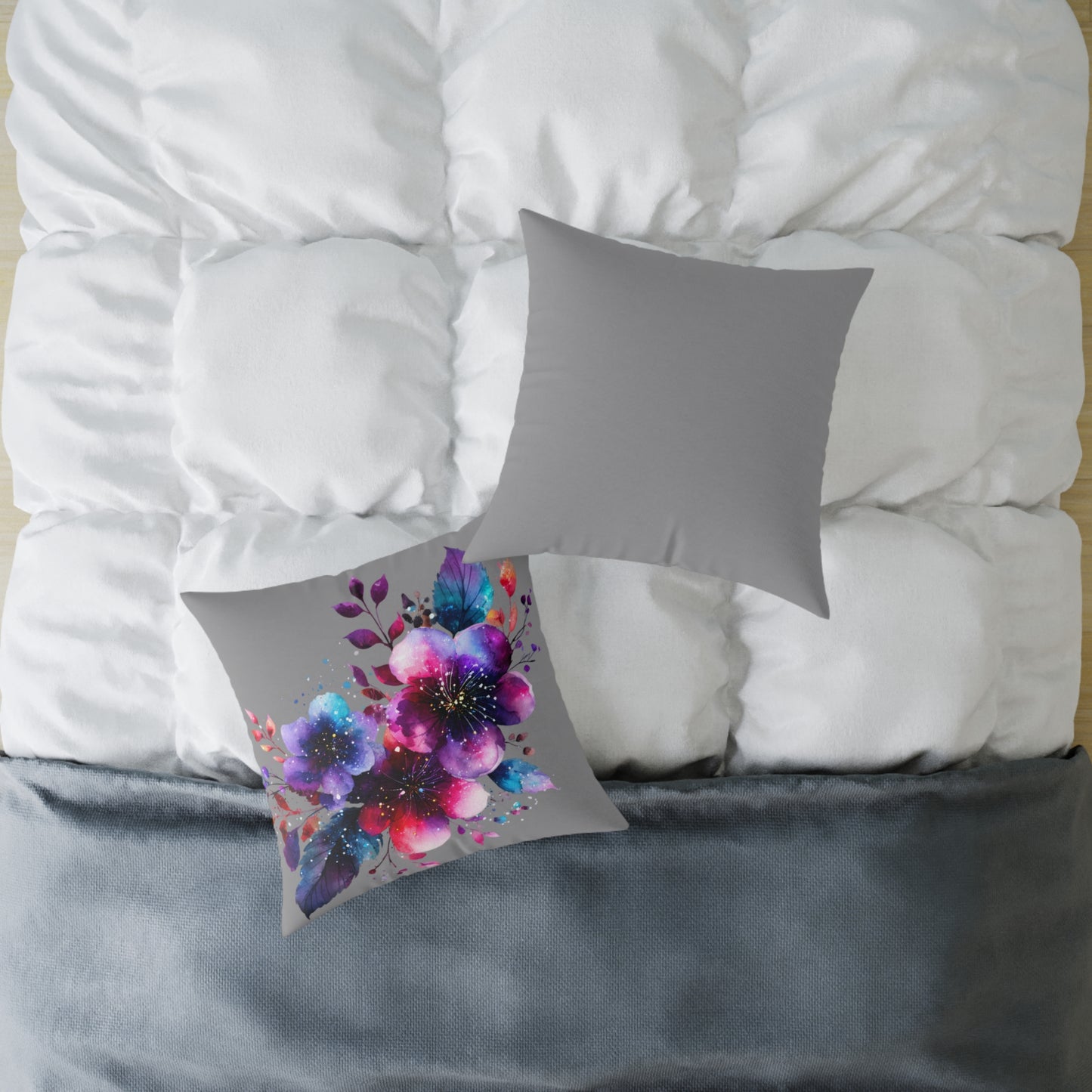 Floral Galaxy Pillow — Vibrant Watercolor Flower Square Pillow