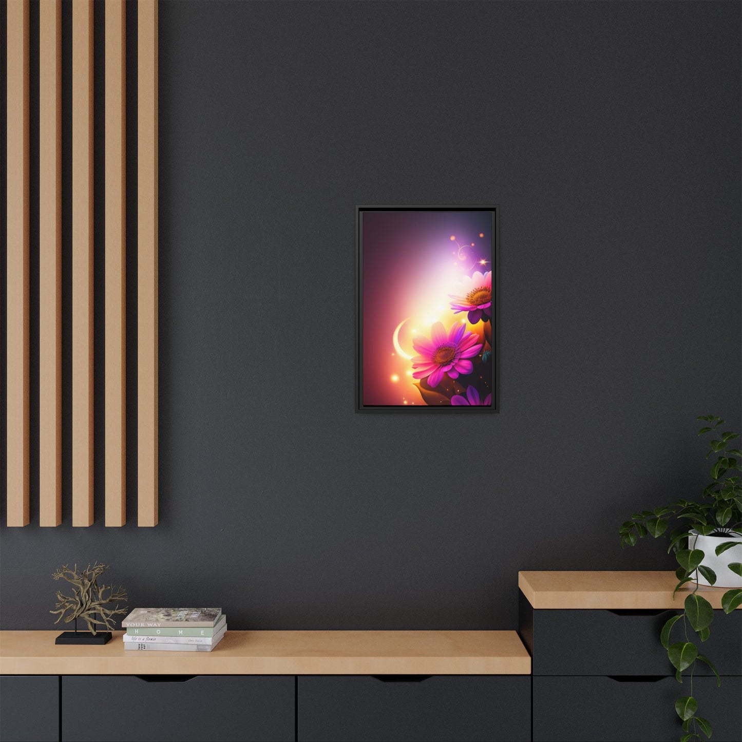 Framed Floral Canvas Art — Pink Daisies Sunset Wall Print