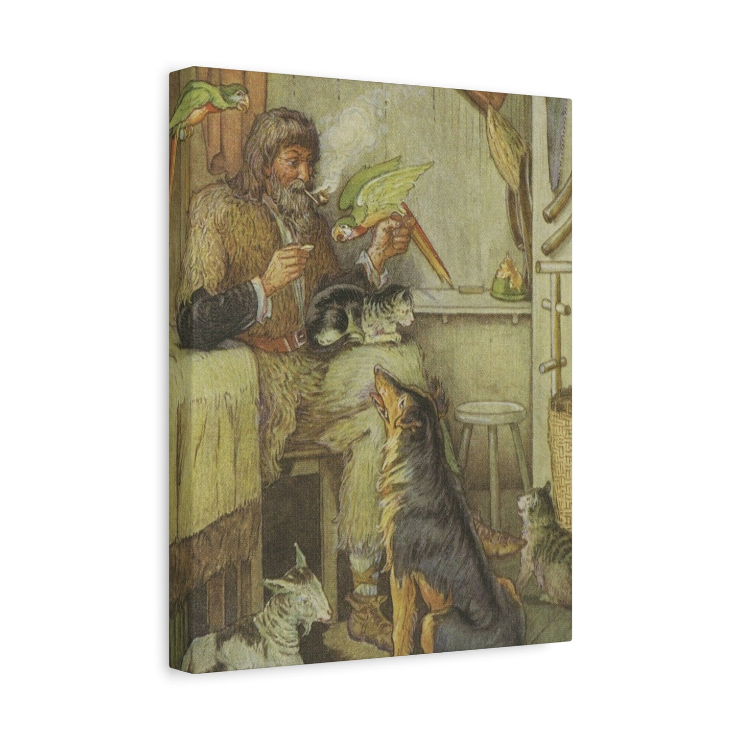 Vintage Cottage Animal Illustration Matte Canvas Print