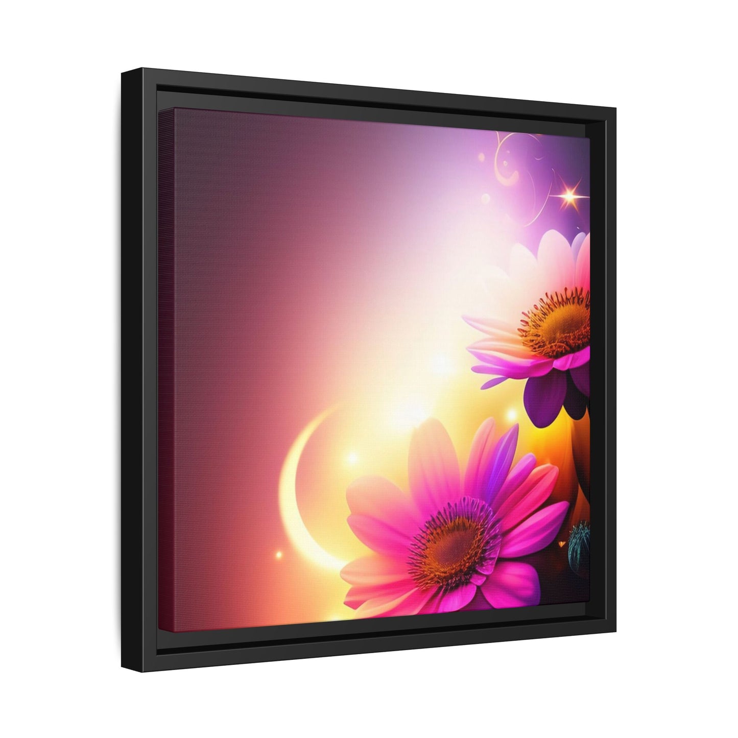 Framed Floral Canvas Art — Pink Daisies Sunset Wall Print