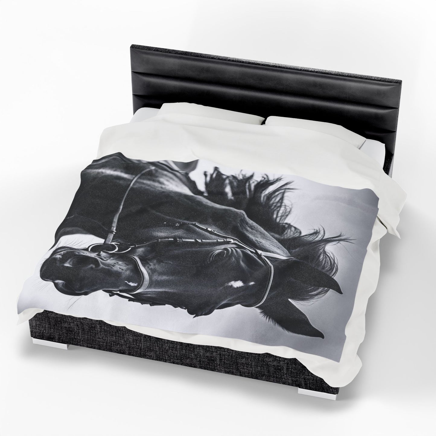 Black Stallion Velveteen Plush Blanket – Photoreal Horse Throw for Equestrian Fans