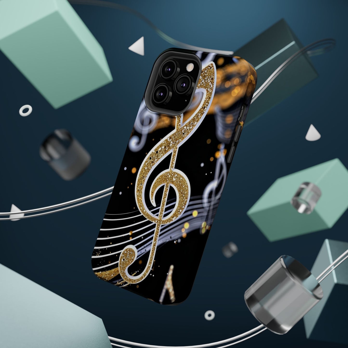 Music Notes Magnetic Impact-Resistant Phone Case — Gold Treble Clef Design