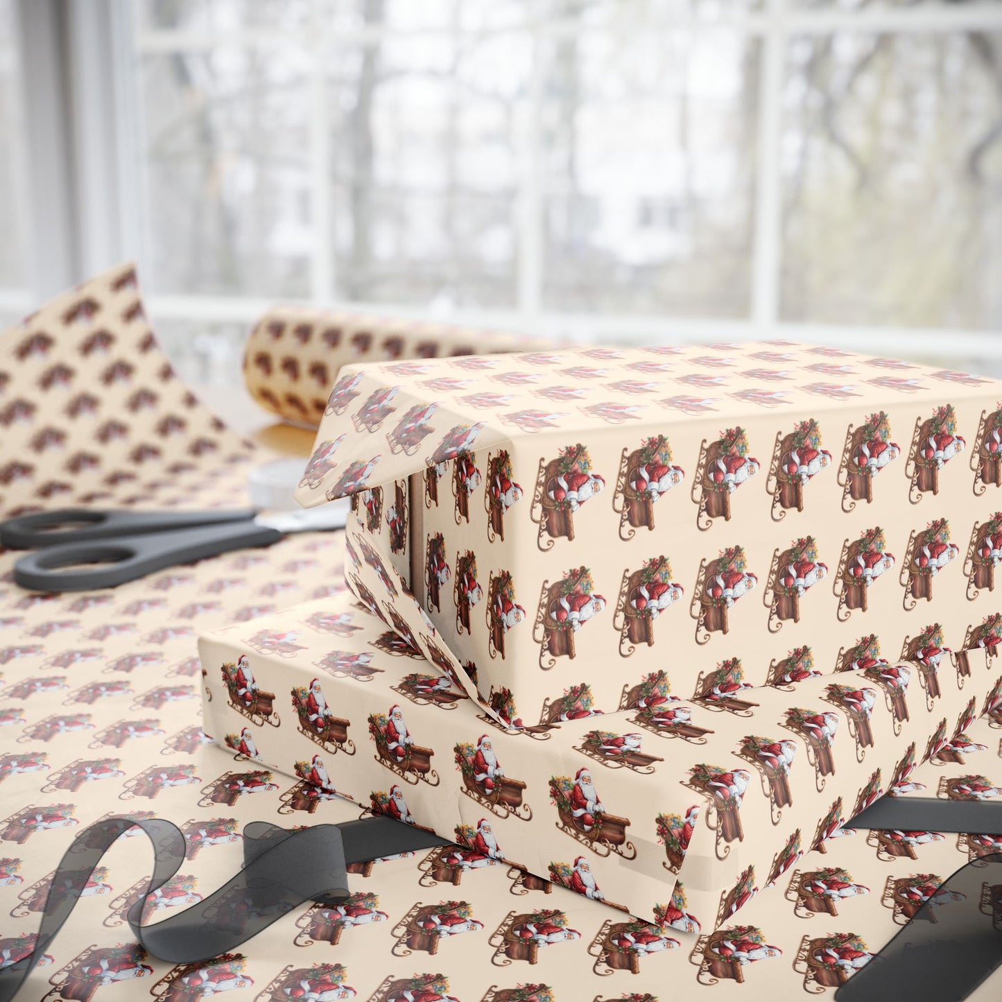 Vintage Santa Gift Wrapping Paper Roll — Holiday Present Wrap