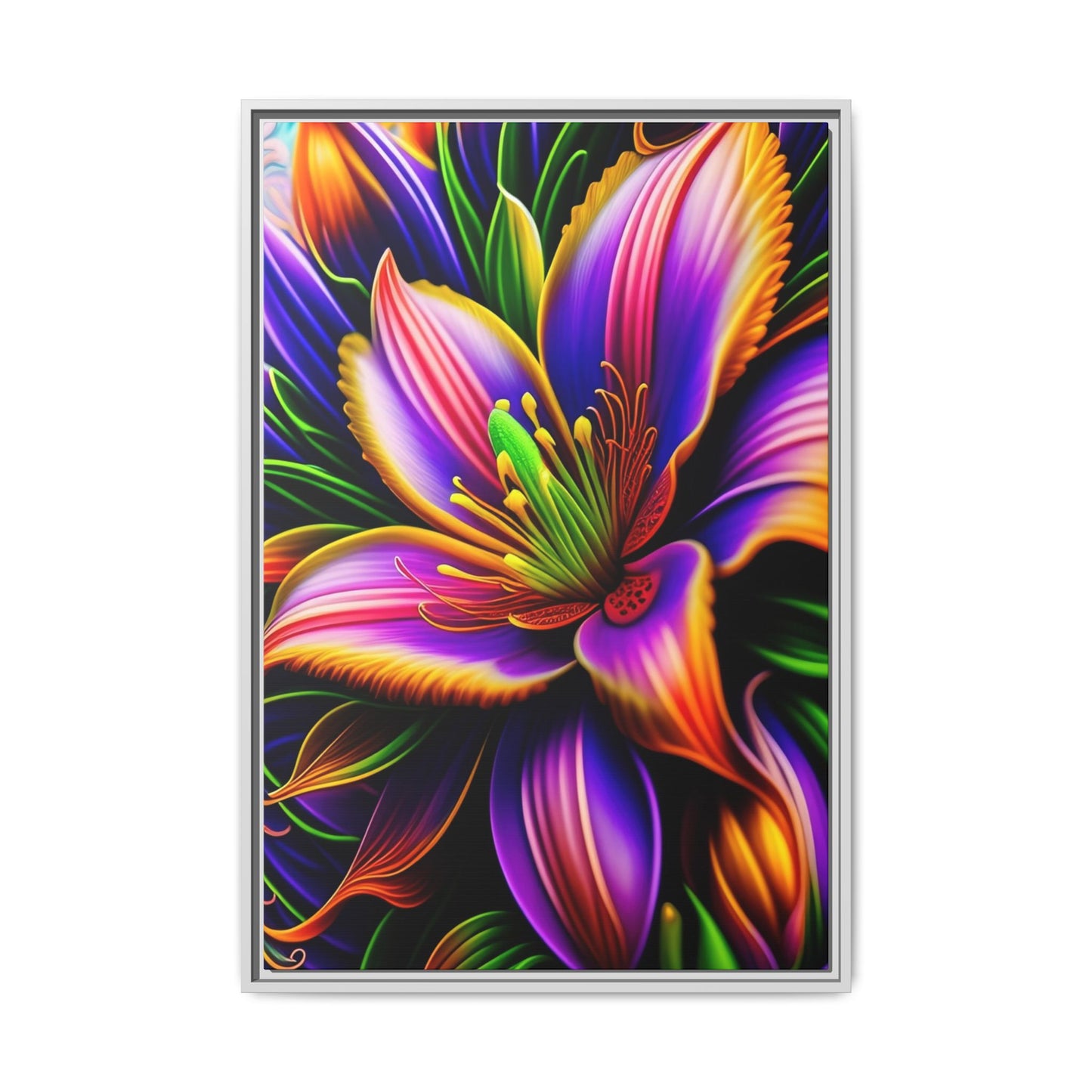 Vibrant Neon Floral Matte Canvas Print — Framed Wall Art
