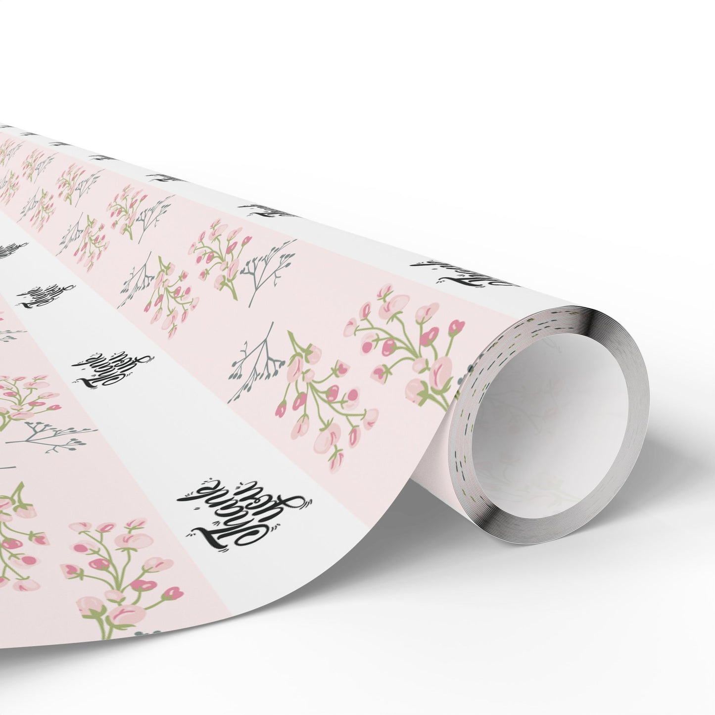 Floral Pink Thank you Wrapping Paper Roll
