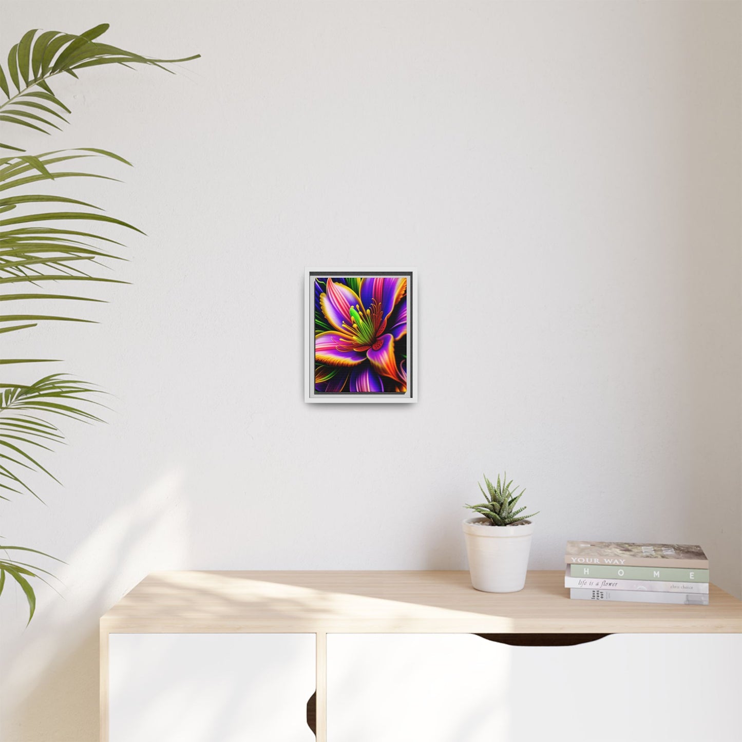 Vibrant Neon Floral Matte Canvas Print — Framed Wall Art