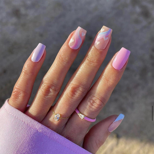 press on nails piece wholesale blue French purple nails piece multicolor wavy white love nails piece finished product