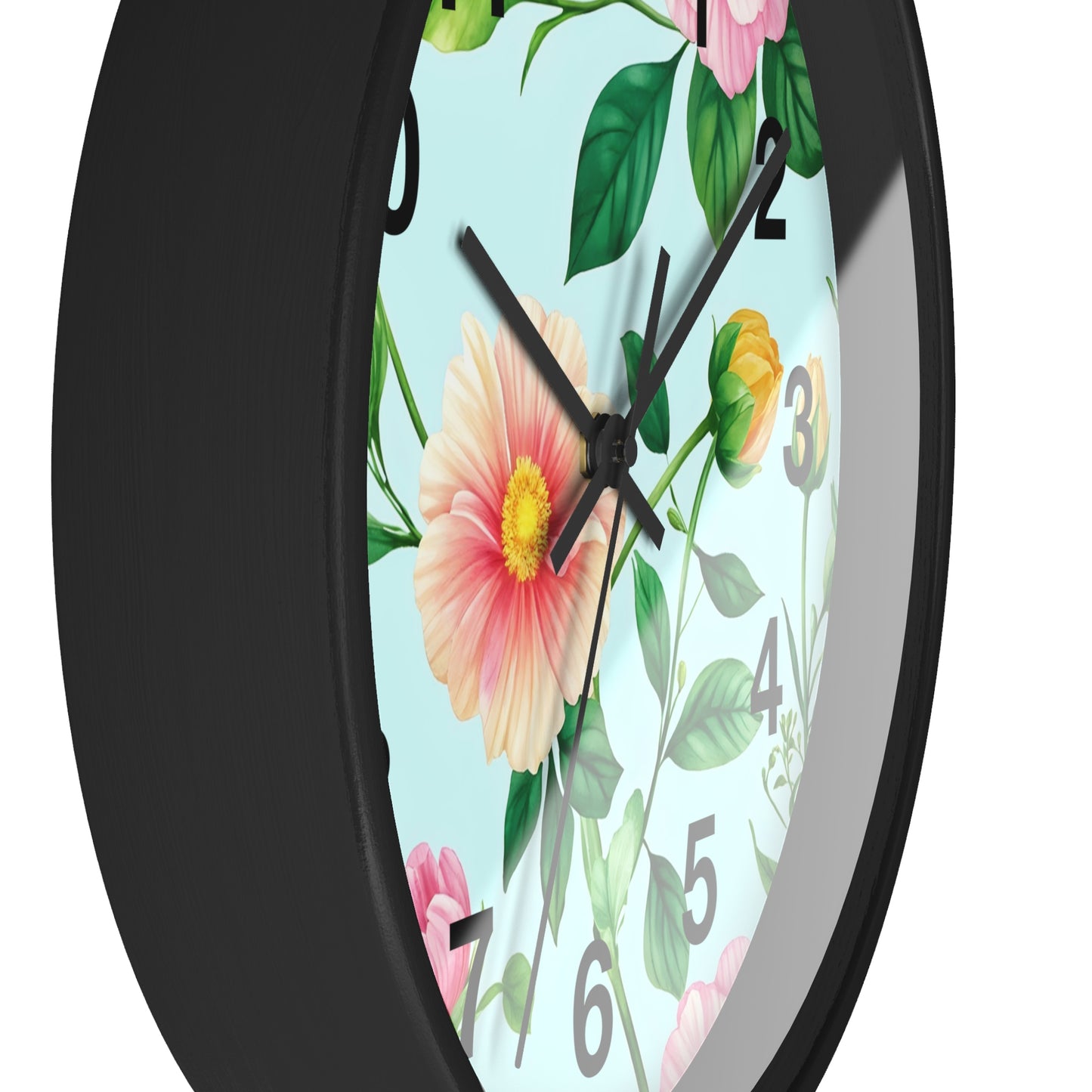 Floral Cottage Wall Clock — Pastel Pink & Green Garden Design