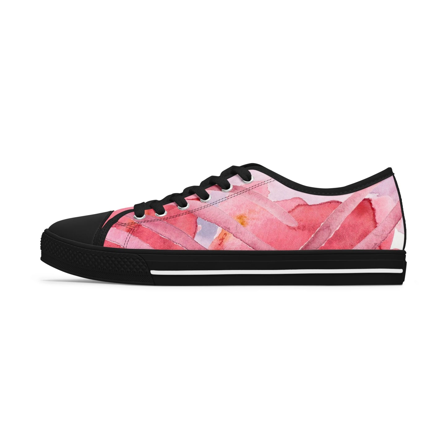 Pink Watercolor Floral Low Top Sneakers — Casual Canvas Shoes