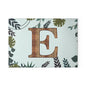 Monogram Glass Cutting Board — Rustic Wood ‘E’ with Tropical Leaf Border