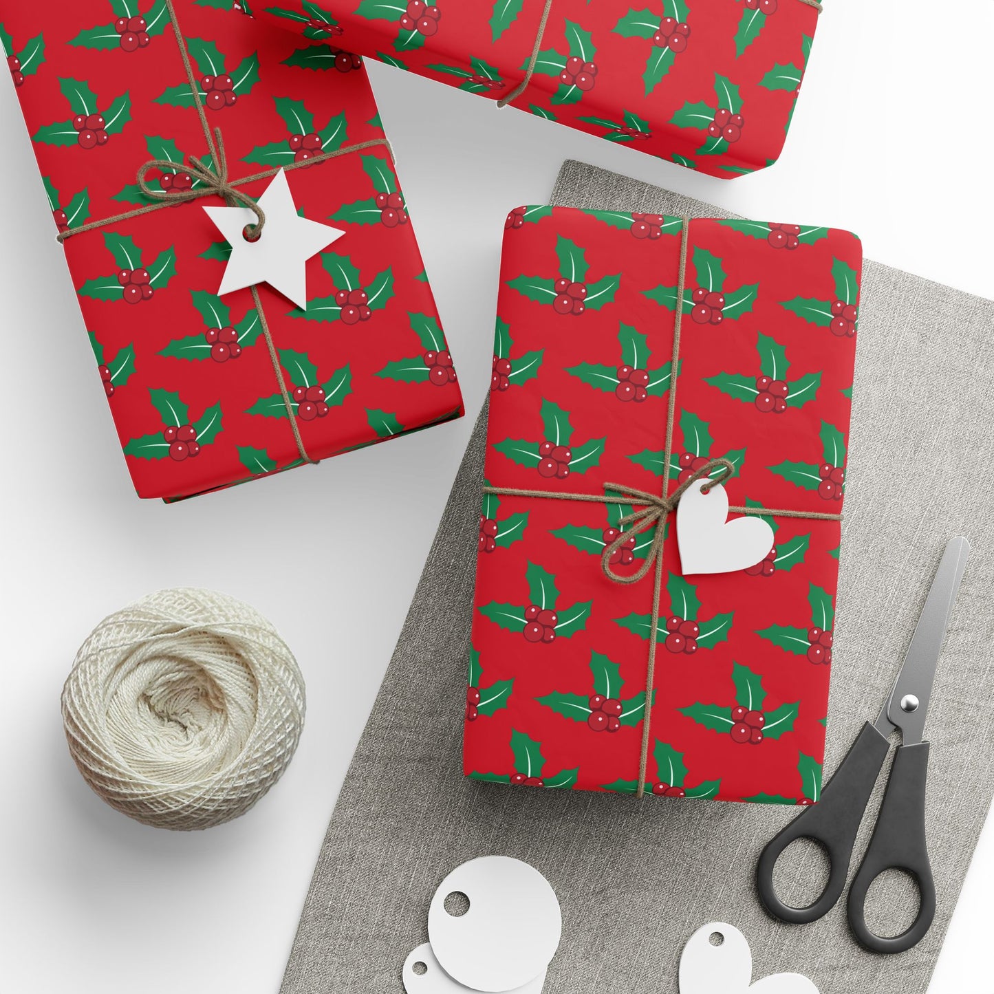 Festive Holiday Wrapping Paper, Green Holly Design for Christmas Gifts, Eco-Friendly Gift Wrap, Party Supplies, Decorative Paper