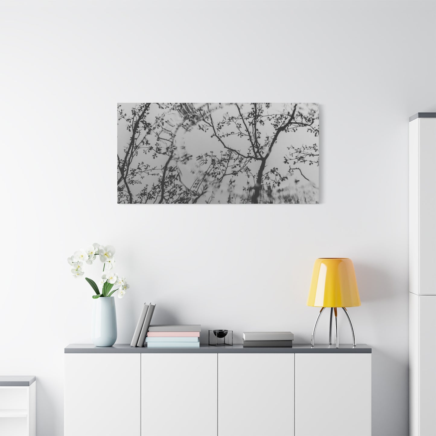 Canvas Wall Art — Monochrome Blurred Ferris Wheel with Tree Silhouettes