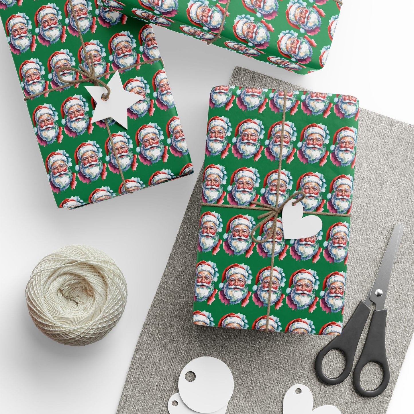 Santa Faces Green Christmas Wrapping Paper Roll