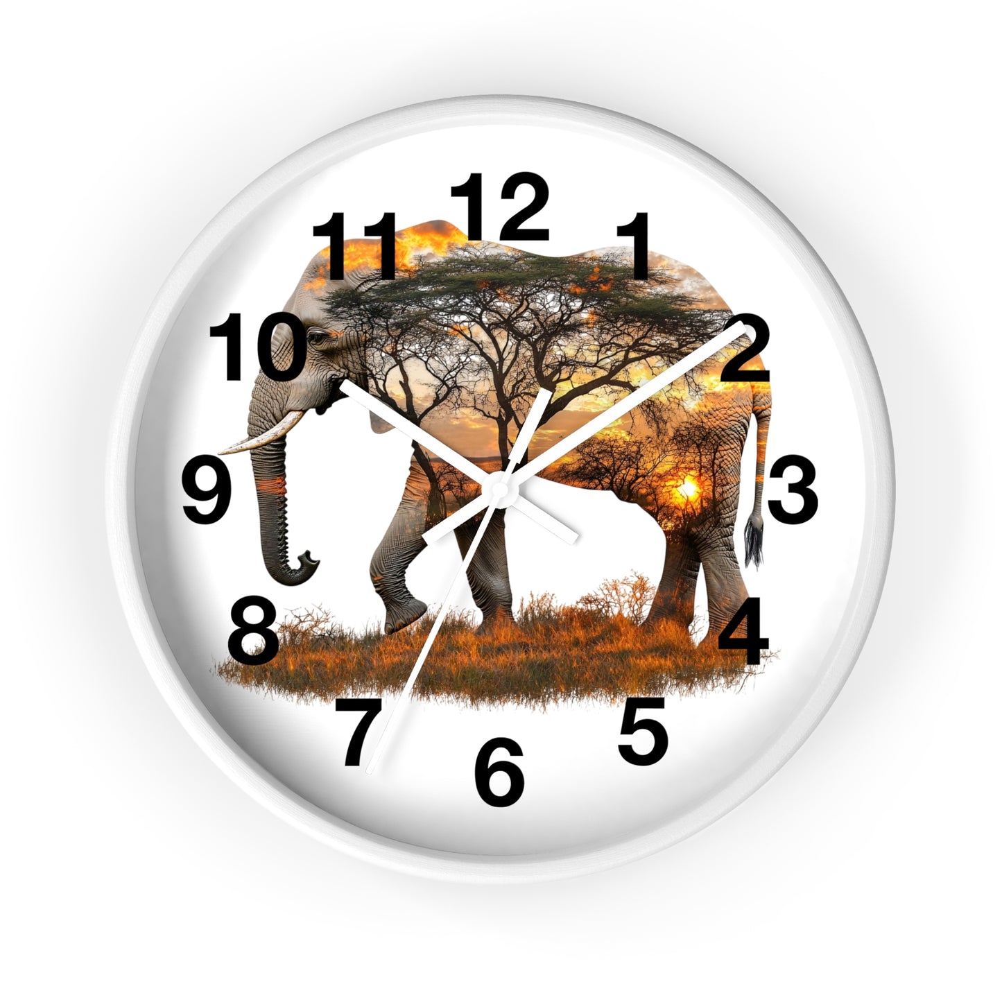 Elephant Sunset Wall Clock