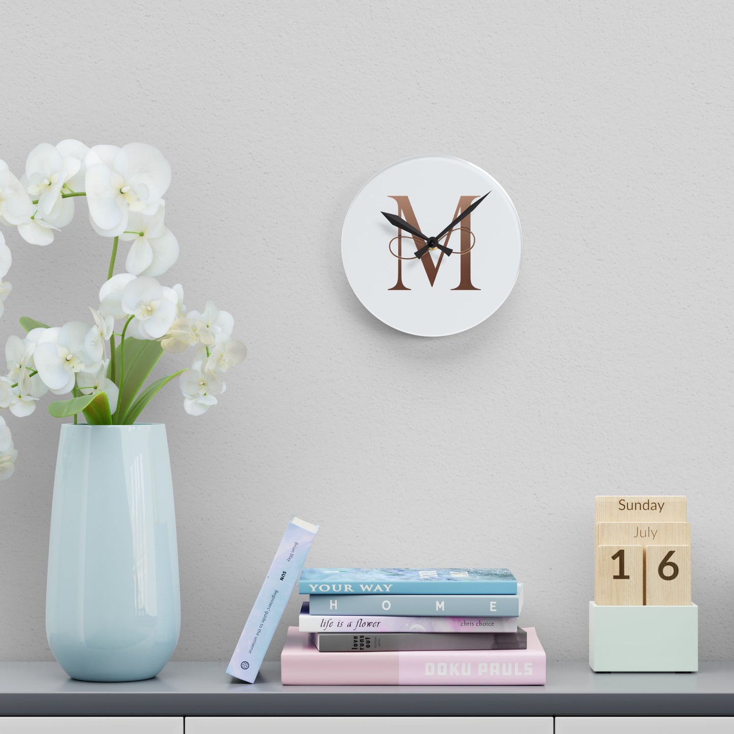 Elegant Monogram Acrylic Wall Clock - Letter M