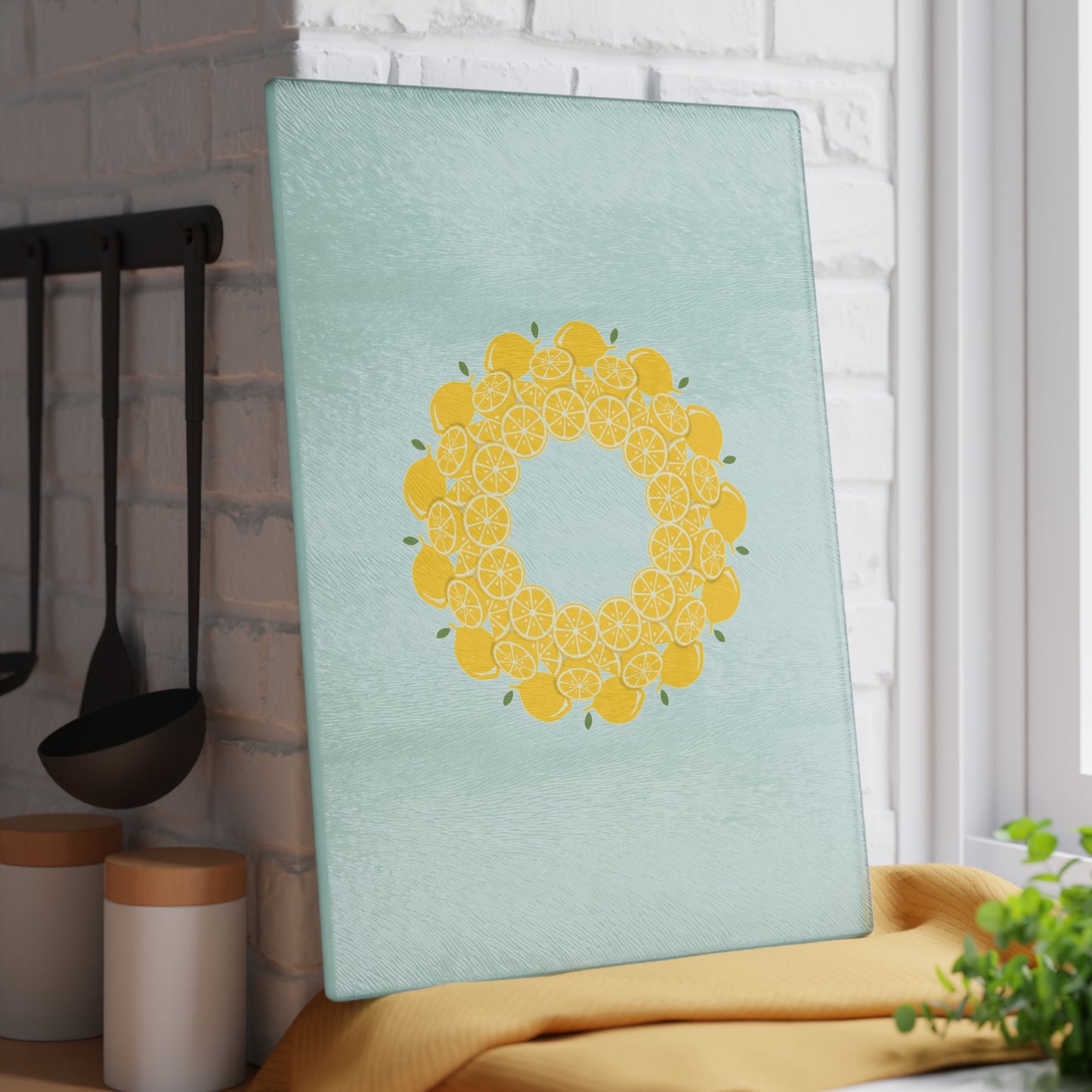 Lemon-Themed Glass Cutting Board | Kitchen Decor, Gift for Chefs, Foodie Present, Summer Cooking, Home & Garden