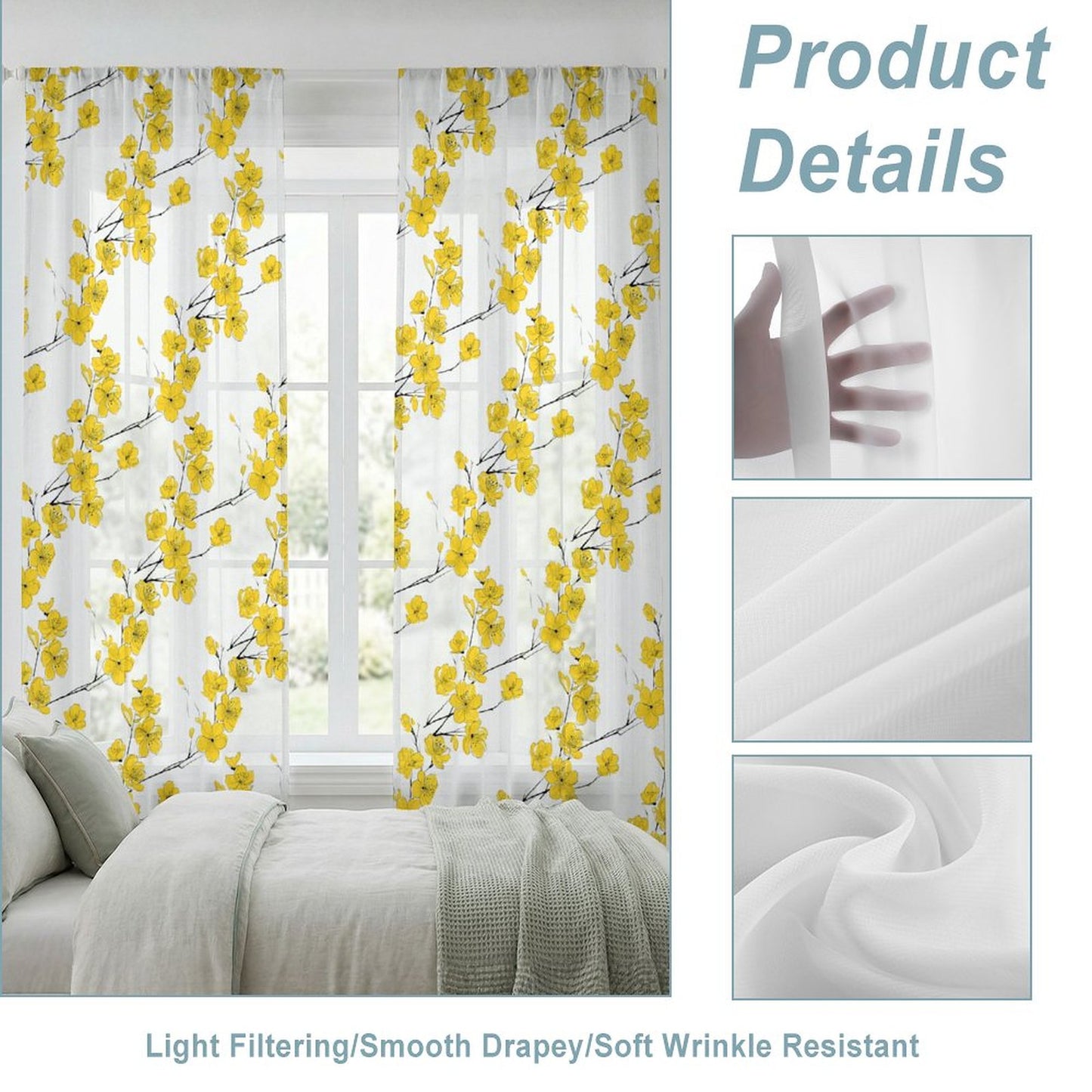 Sheer Curtain White and Yellow
