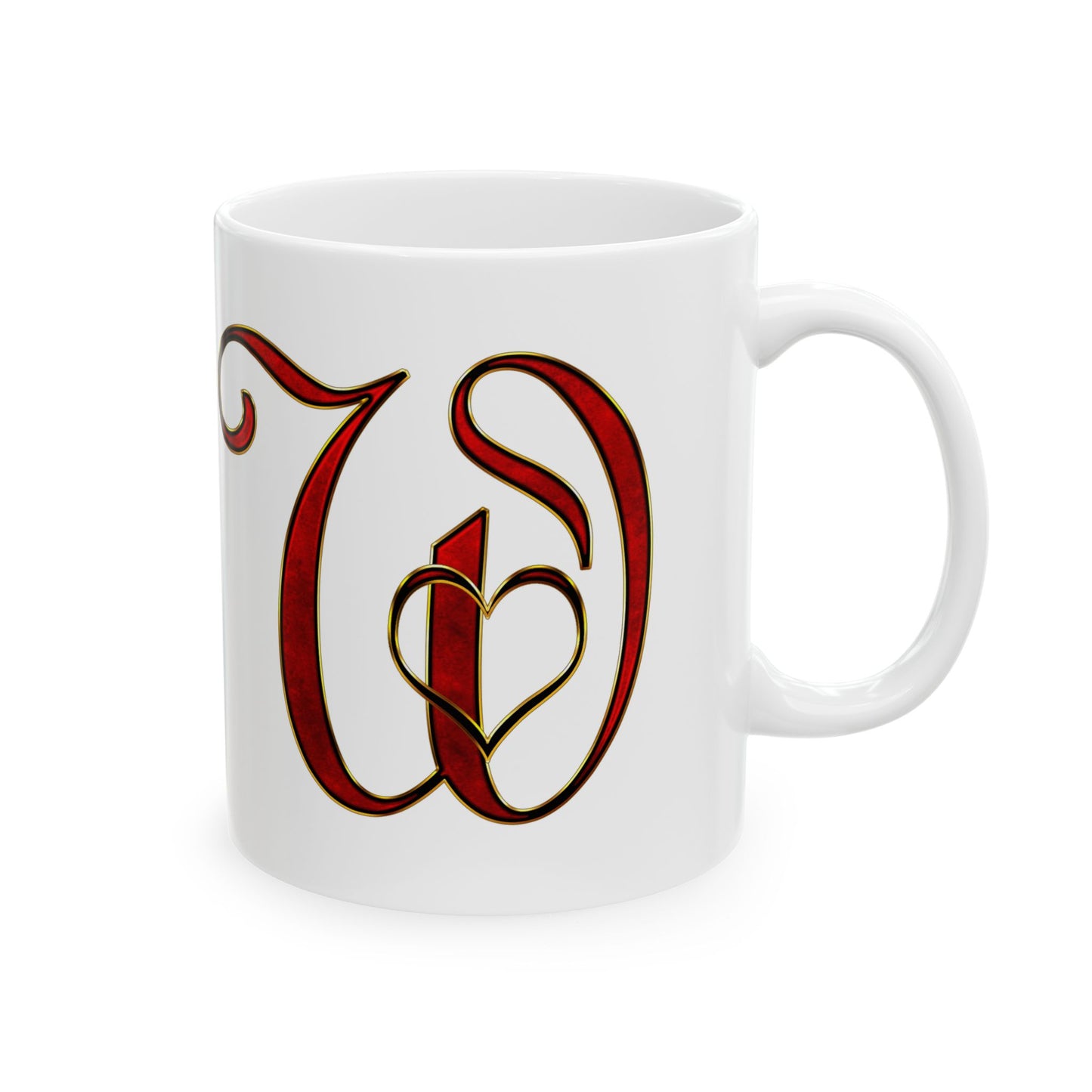 Monogram Script Ceramic Mug – Elegant Red Lettering (11oz & 15oz)