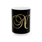 Gold Script Letter N Ceramic Mug — Elegant Monogram Coffee Cup (11oz, 15oz)