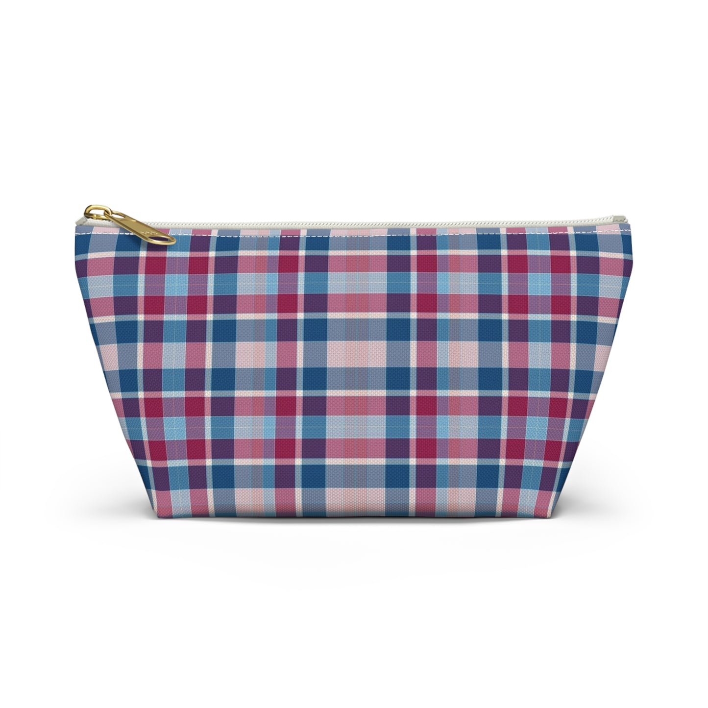 Plaid Accessory Pouch — Blue & Pink Tartan Makeup Bag