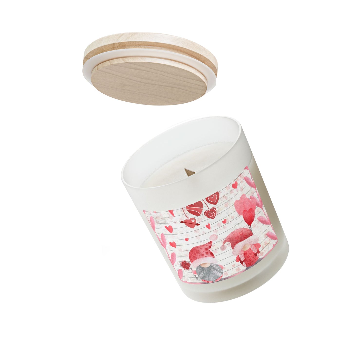 Valentine Gnome Frosted Glass Candle – 11oz Romantic Heart Scented Candle