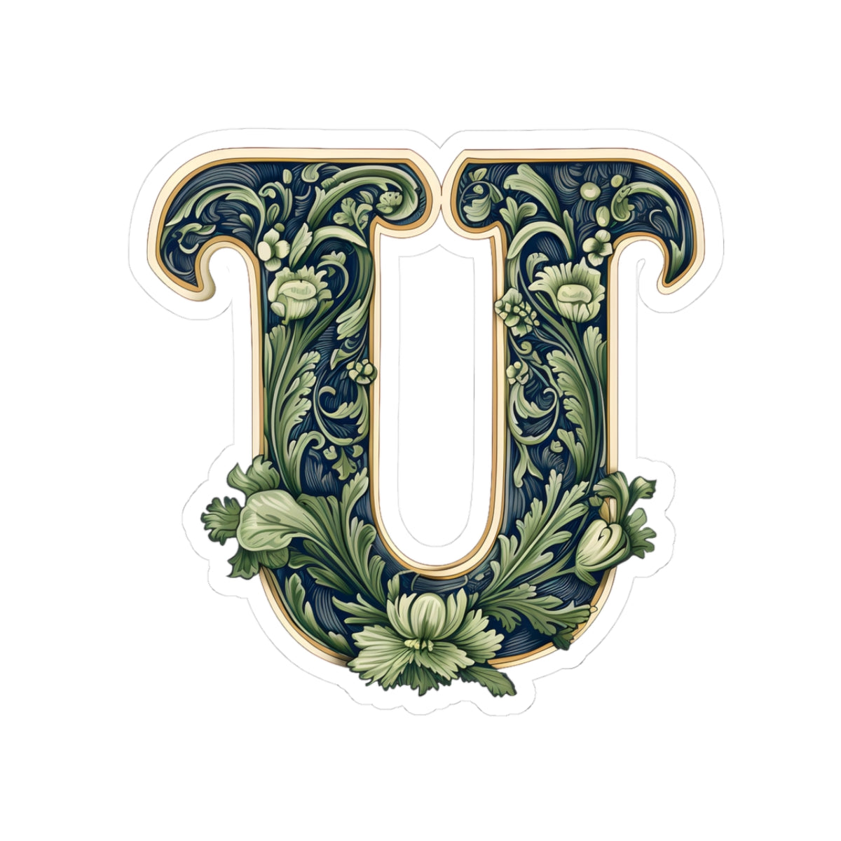 Floral Ornate Letter U Sticker — Vintage Botanical Monogram Kiss-Cut