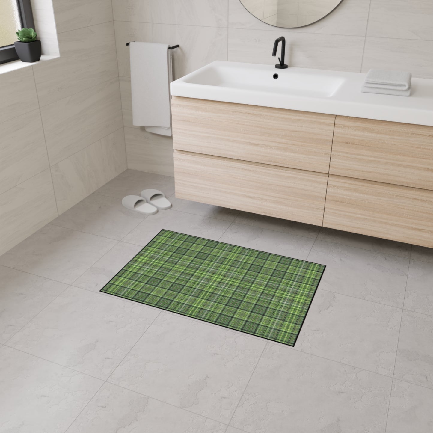 Green Plaid Heavy-Duty Floor Mat — Durable Non-Slip Entry Rug
