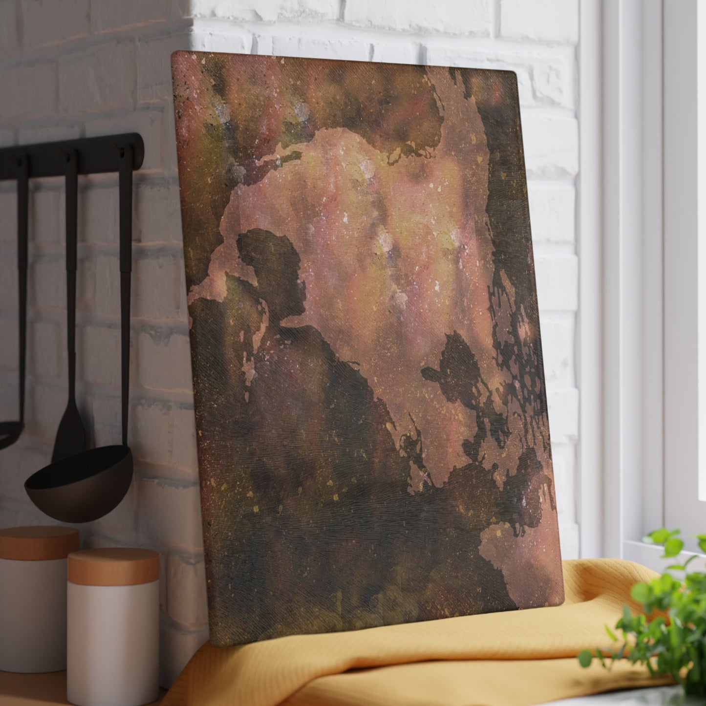 World Map Glass Cutting Board – Vintage Earthtone Kitchen Cutting Board
