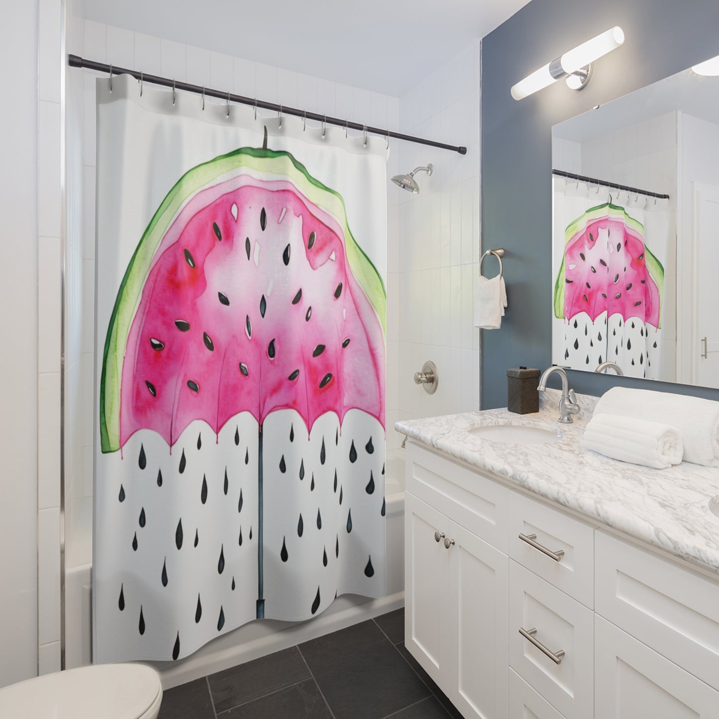 Watermelon Slice Shower Curtain — Bright Summer Fruit Bath Decor