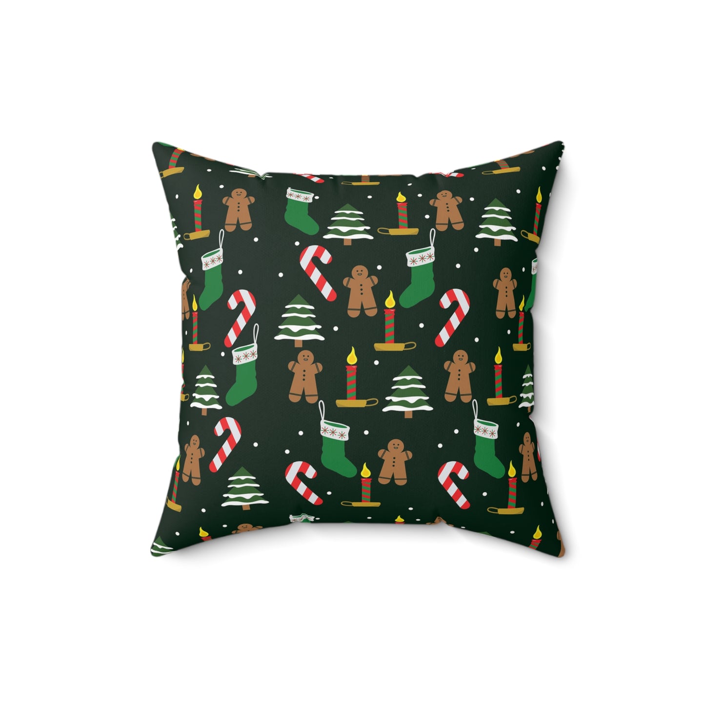 Christmas Pattern Pillow — Gingerbread, Candy Canes & Stockings Holiday Throw Pillow