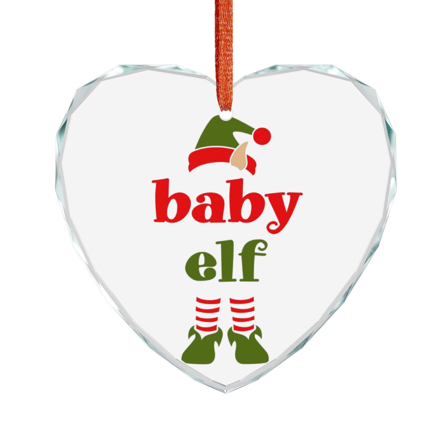 Baby Elf Heart Crystal Ornament — Personalized Christmas Tree Keepsake