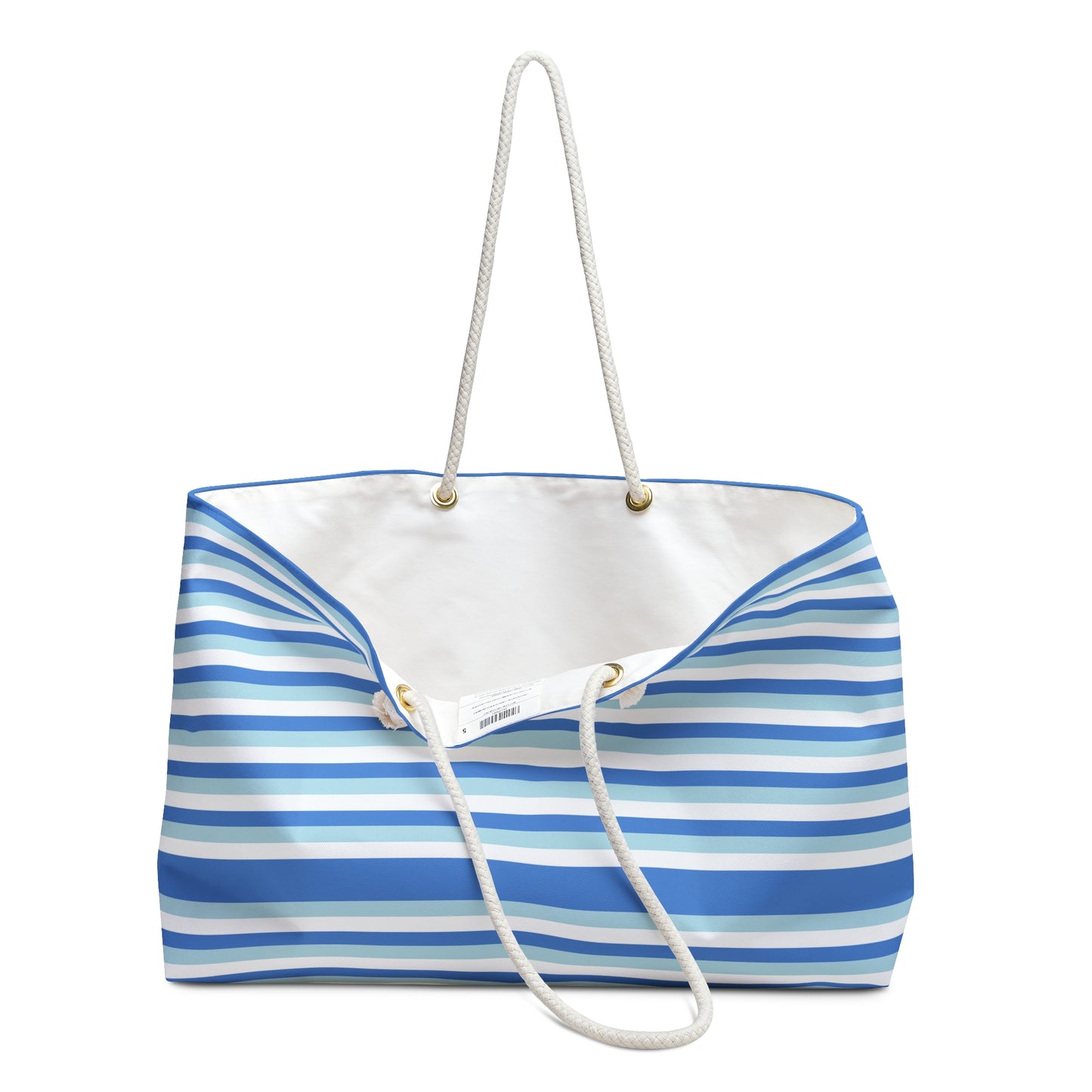 Blue Coastal Stripe Weekender Bag — Nautical Tote for Beach Trips & Weekend Getaways