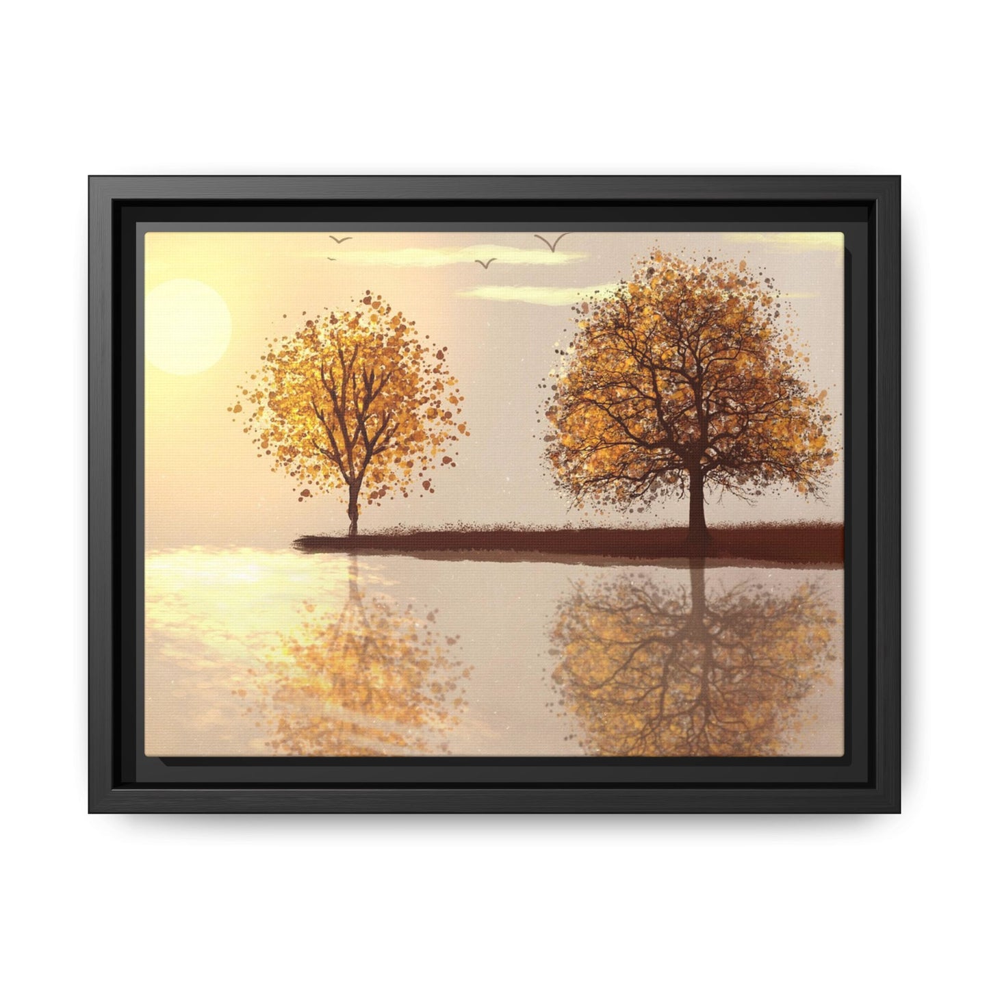 Framed Matte Canvas Wall Art — Golden Autumn Trees Reflection
