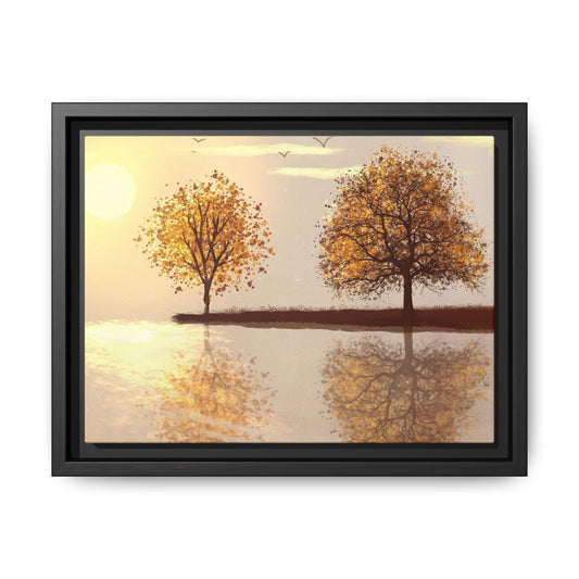 Framed Matte Canvas Wall Art — Golden Autumn Trees Reflection