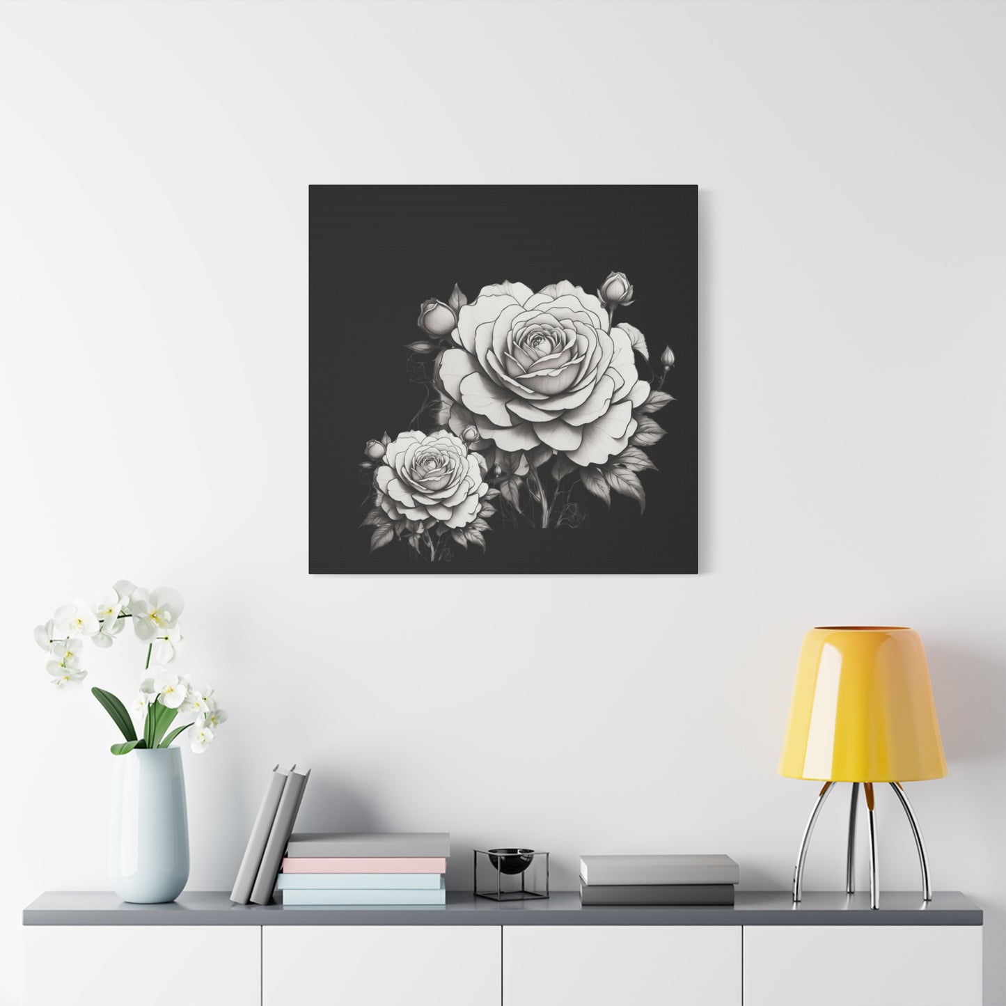 Monochrome Rose Canvas Print — Black & White Floral Wall Art