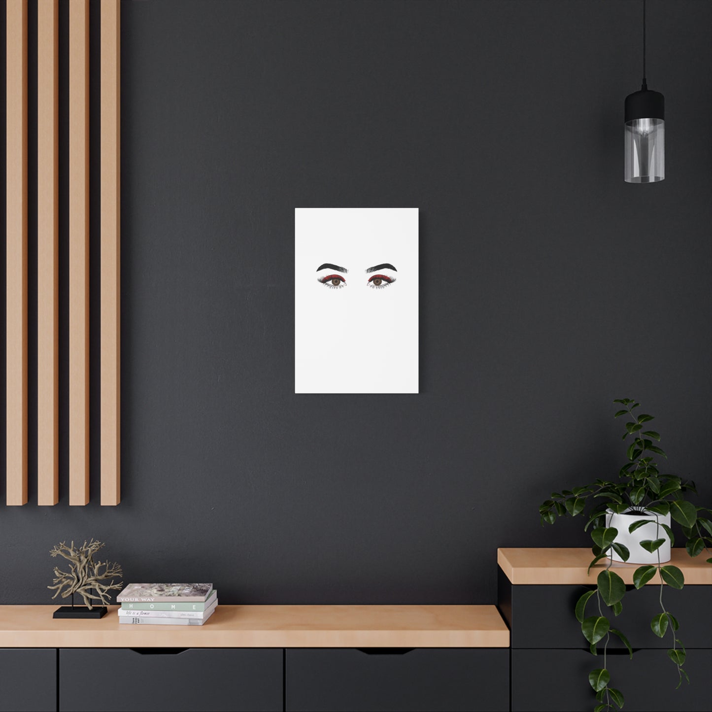 Glam Eyes Matte Canvas Wall Art — Brown Eyes with Red Lashes