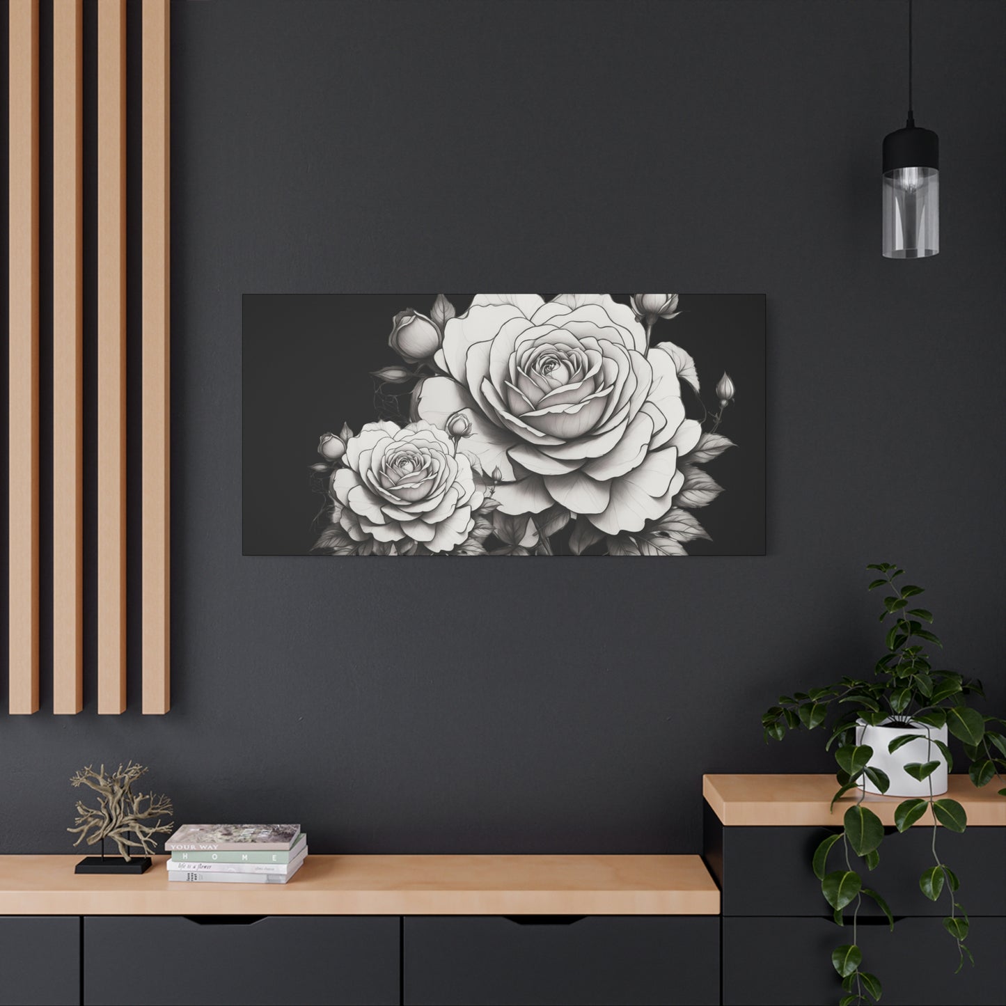 Monochrome Rose Canvas Print — Black & White Floral Wall Art
