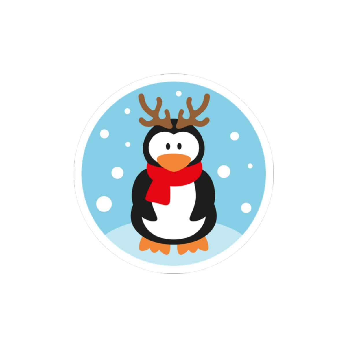 Cute Penguin with Reindeer Antlers Kiss-Cut Sticker — Winter Holiday Snow Scene
