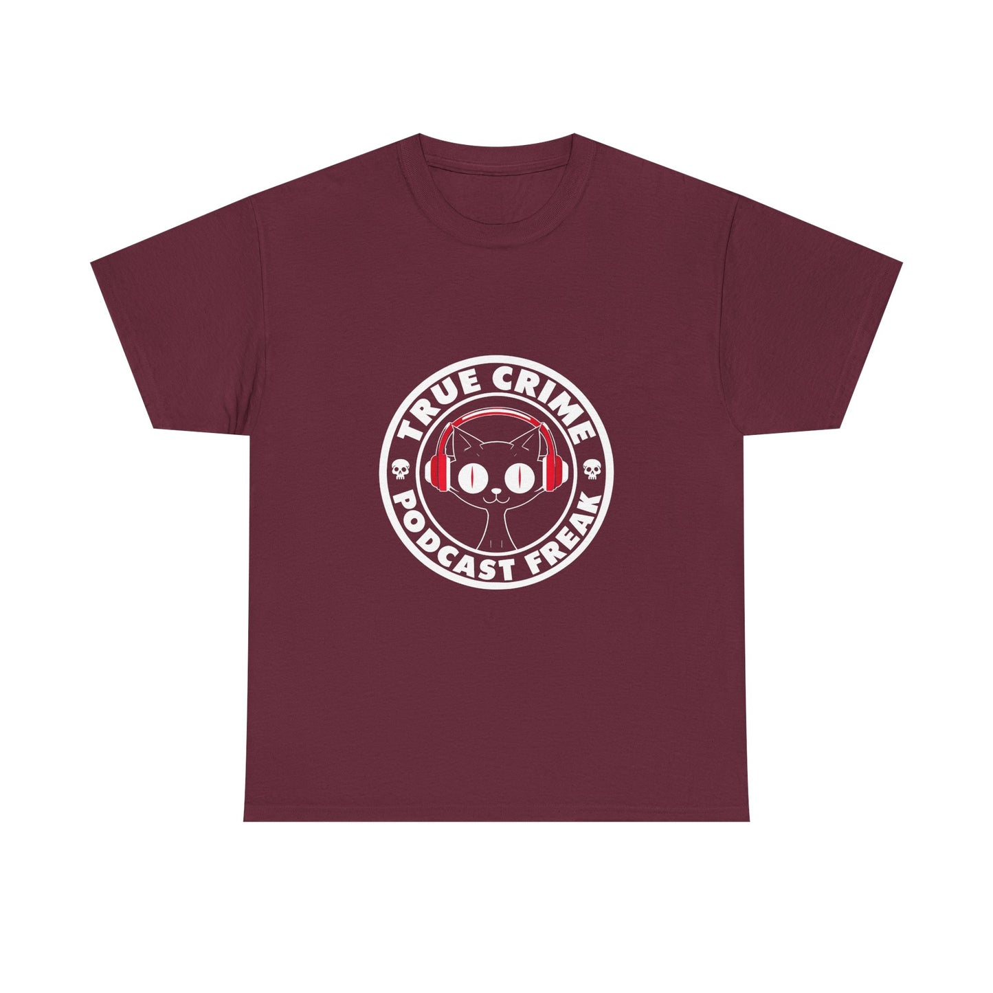 True Crime Podcast Tee — Cat with Headphones Logo