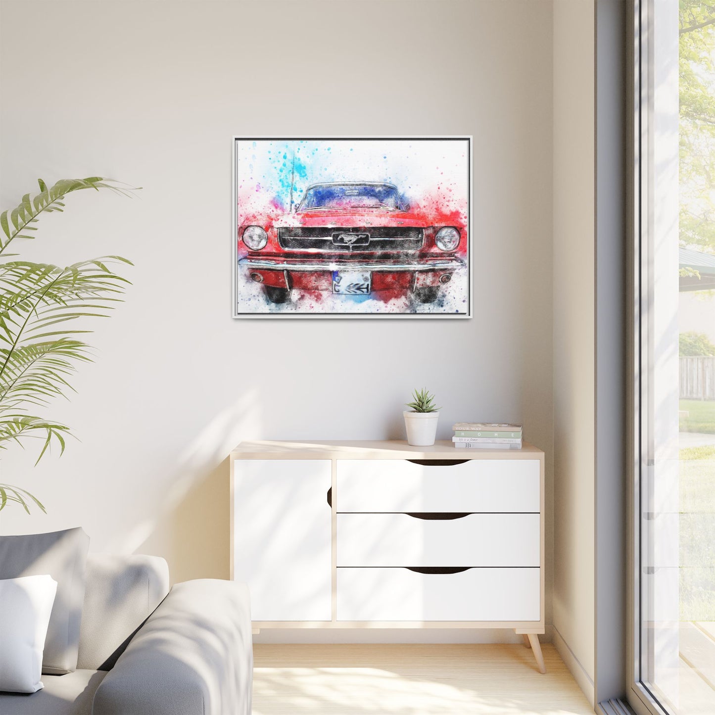 Matte Canvas, Framed Mustang Car