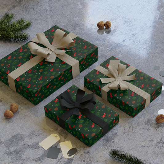 Festive Christmas Gift Wrap Roll, Holiday Wrapping Paper, Eco-Friendly Gift Wrap, Seasonal Gift Wrapping, Green Christmas Paper