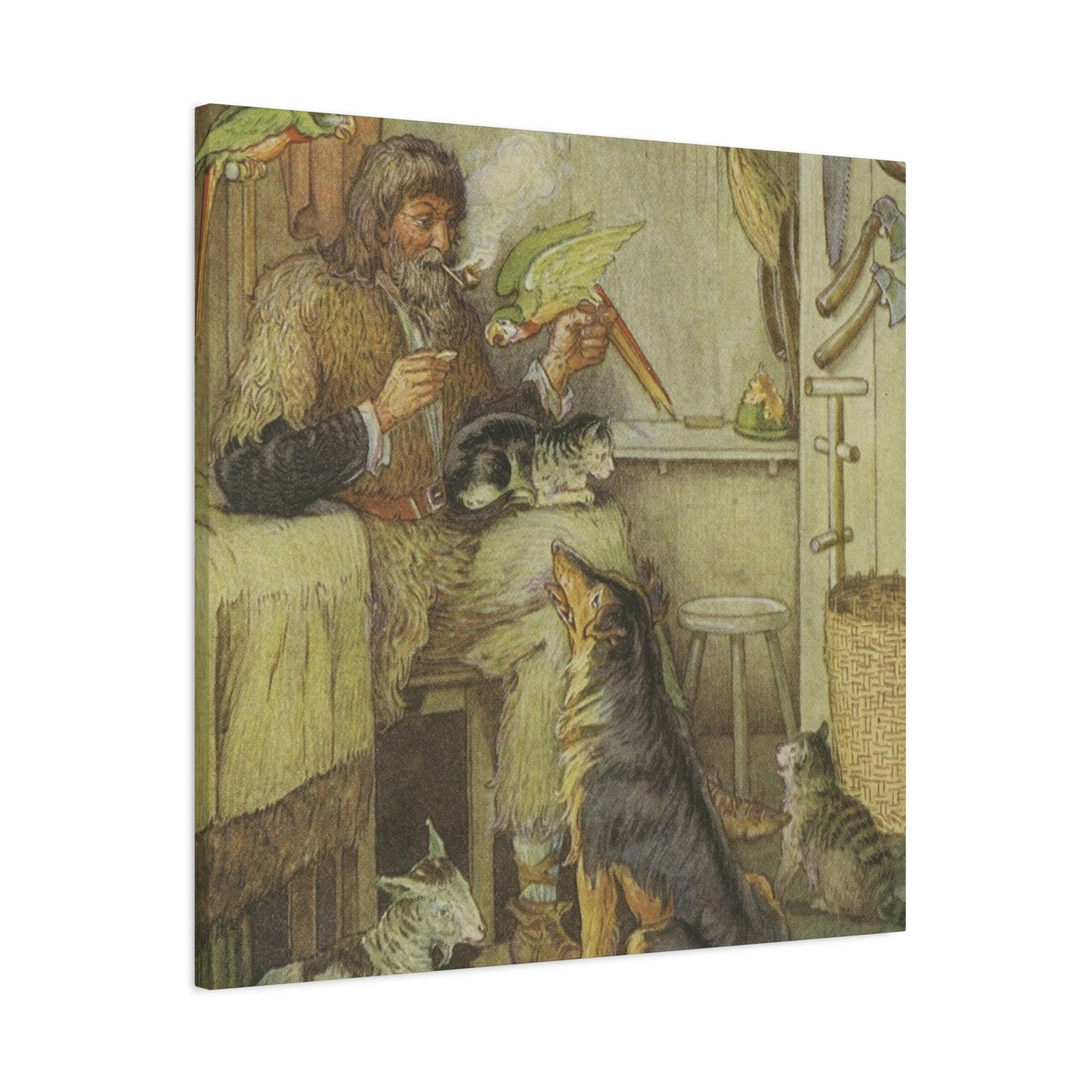 Vintage Cottage Animal Illustration Matte Canvas Print